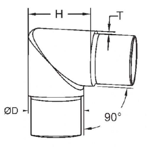 90 degree bend-Square Root Style-42.4mm o/d x 2mm wall Push Fit Grade 316 Satin polished 